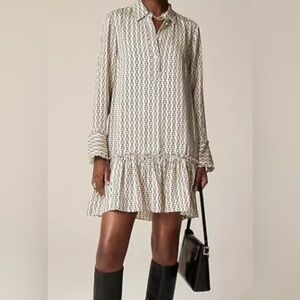 J. Crew Cream and Black Patterned Long Sleeve Dress